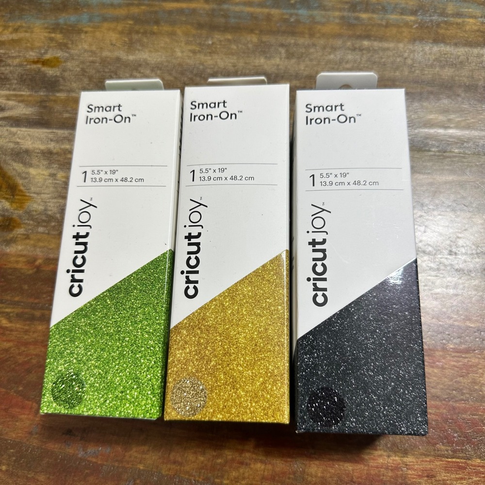 Cricut‎ Joy Smart Iron-On Glitter HTV Bundle Kiwi Gold Black 5.5x19 3 Rolls